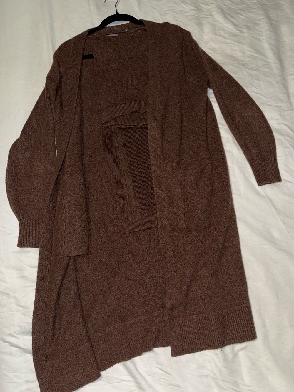 Auden Chocolate Brown Open-Front Long Cardigan with pants